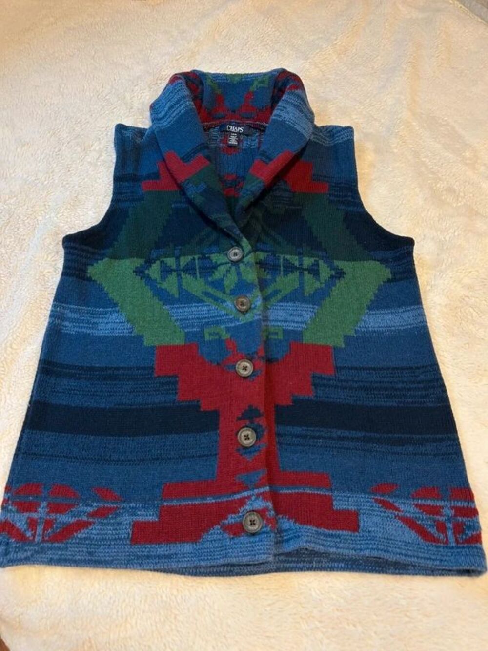 Vtg Ralph Lauren Chaps Women's LG Aztec Southwest Sweater Vest Rancher